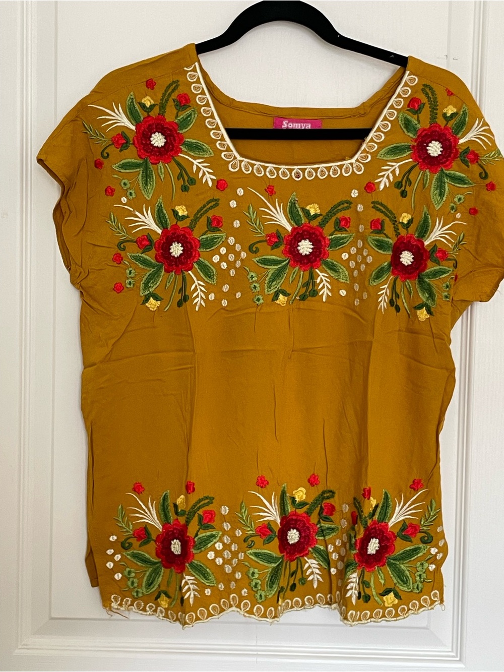 Sony Mustard Embroidered Floral Blouse